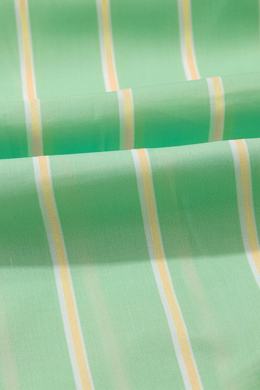 Green Stripe V-Neck Short Sleeve Frilled Detail A-line Dress eAura