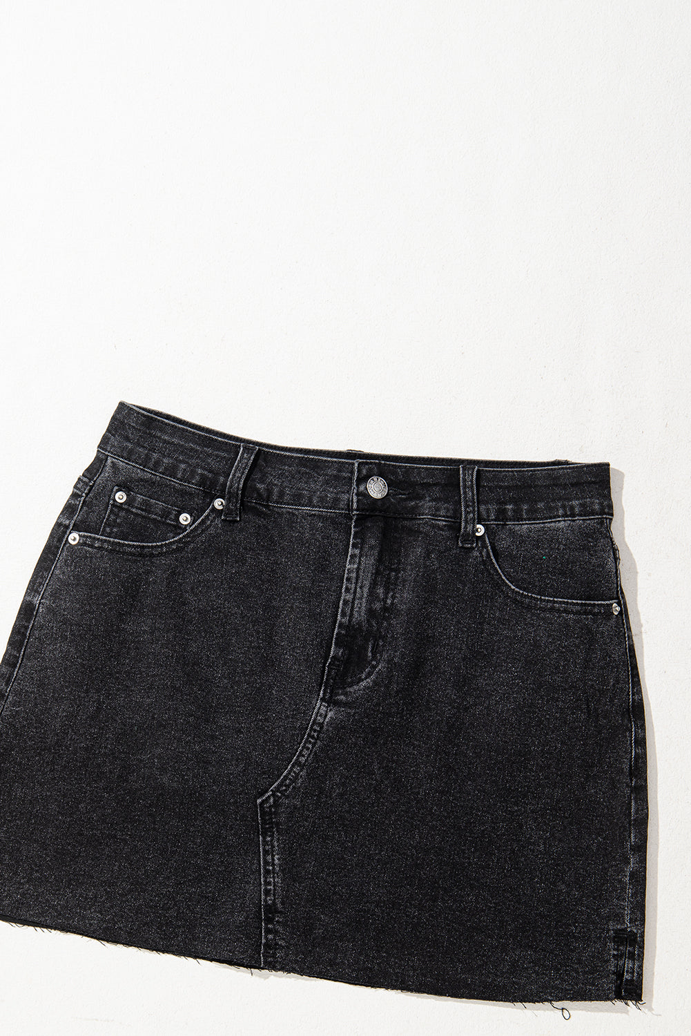 Carbon Grey Mineral Wash Ripped Raw Hem Denim Mini Skirt BB Fashion Outlet
