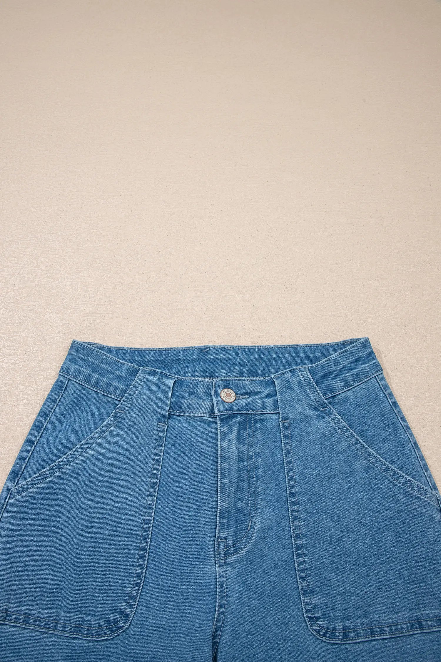 Dusk Blue Retro Washed Patch Pocket Stretchy Jeans