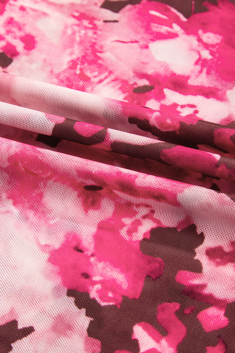 Floral Mesh Flounce Sleeve Mock Neck Blouse - eAura