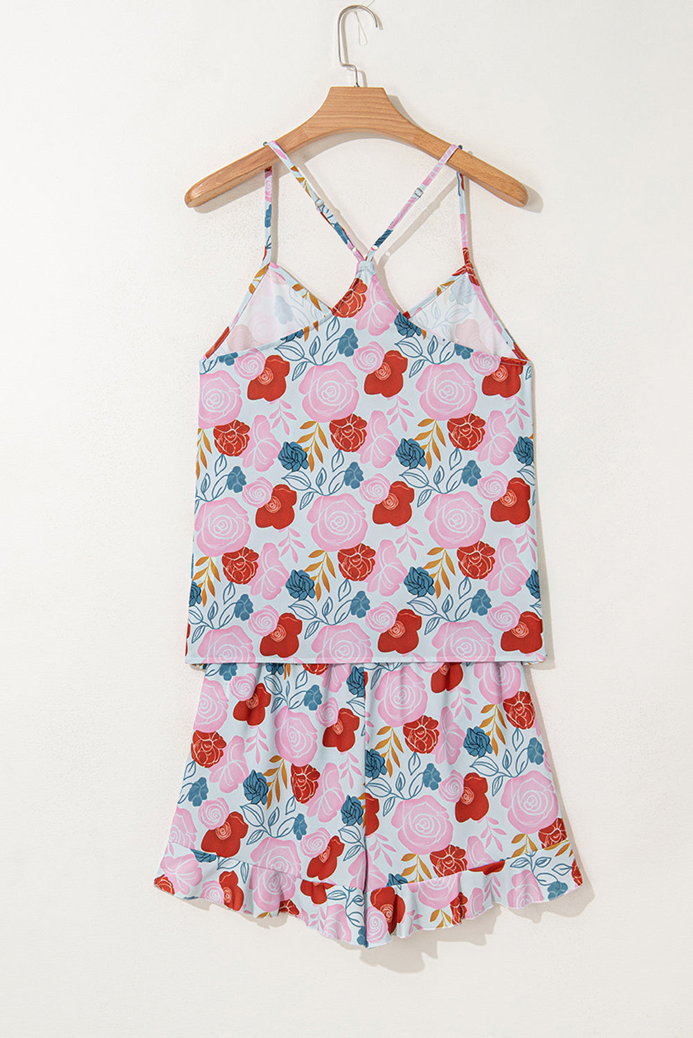 Multicolour Floral V Neck Cami Top and Ruffled Shorts Pyjamas eAura