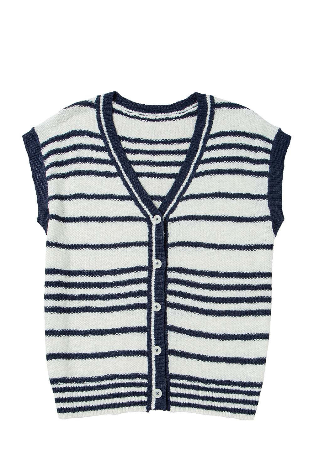 Blue Stripe Loose Buttoned V Neck Sweater Vest eAura