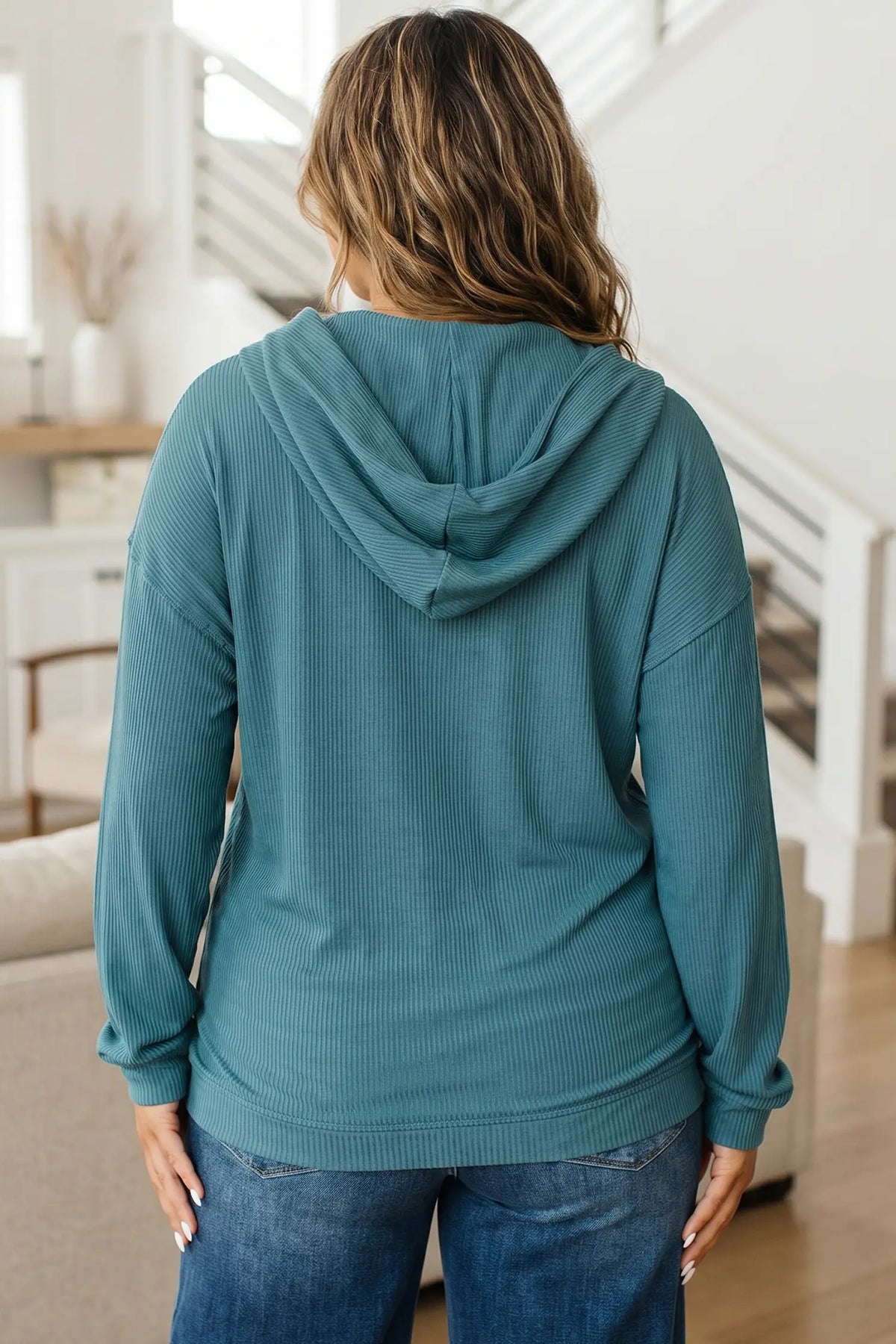 Ribbed Drop Shoulder Long Sleeve Plus Size Blouse – Lapis
