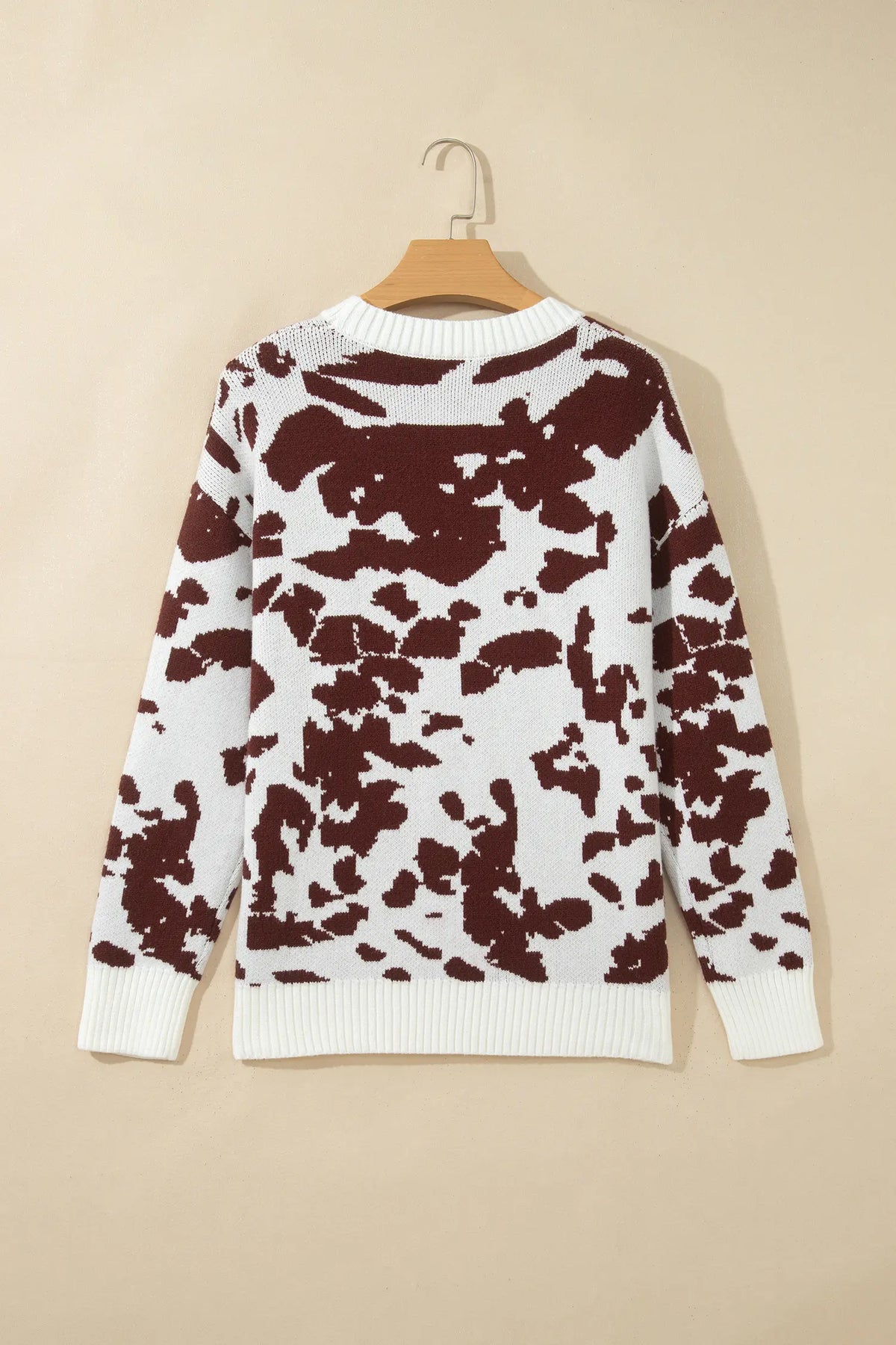 Western Print Cow Pattern Long Sleeve Round Neck Pullover Knitwear Sweater