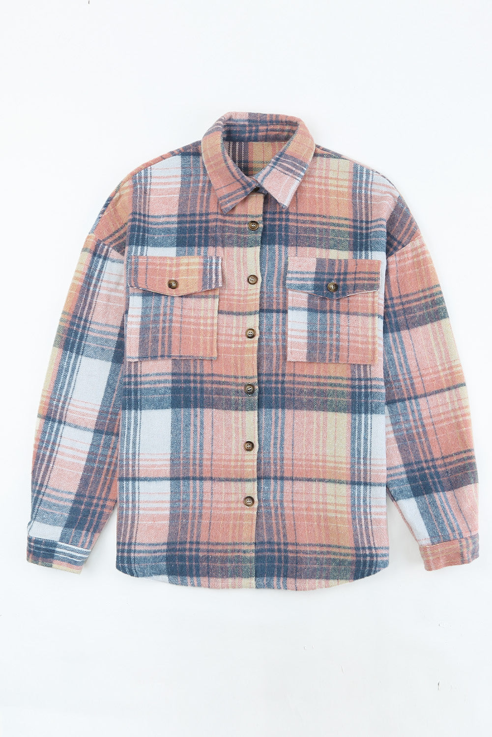 Pink Black/Pink Plaid Flap Pockets Shacket eAura