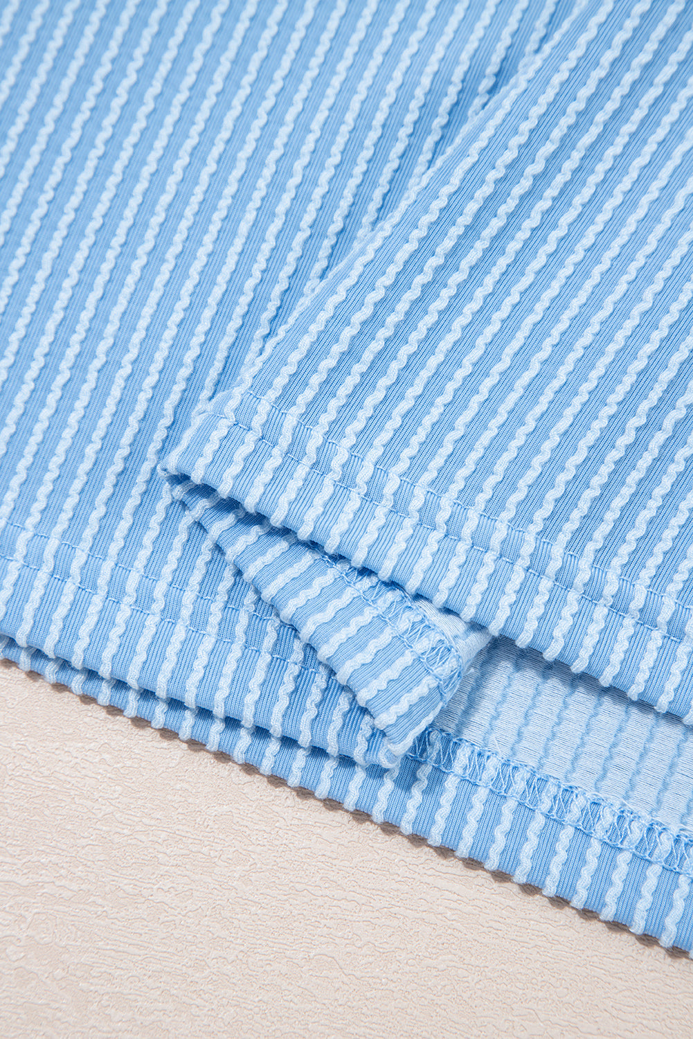 Dark Blue Ribbed Knit Colour Block Pocketed Crew Neck T Shirt - eAura