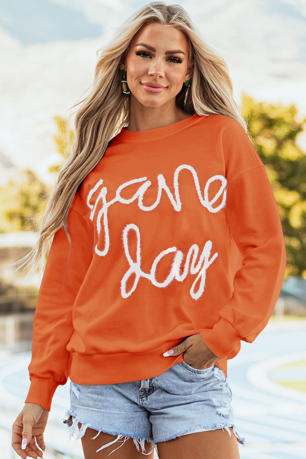 White Tinsel Game Day Drop Shoulder Graphic Sweatshirt eAura