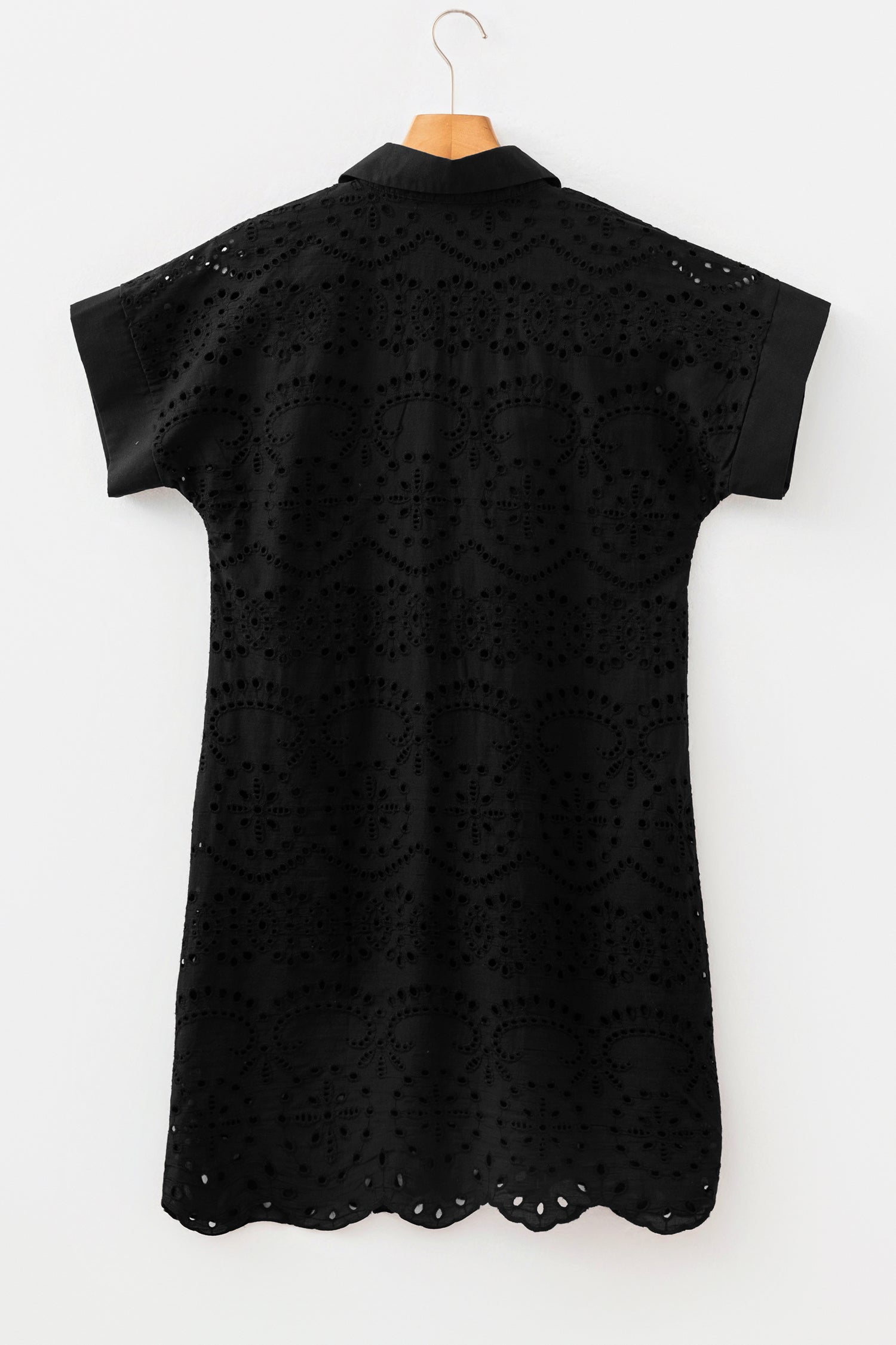 Solid Color Eyelet Embroidered T Shirt Mini Dress – Rose Red