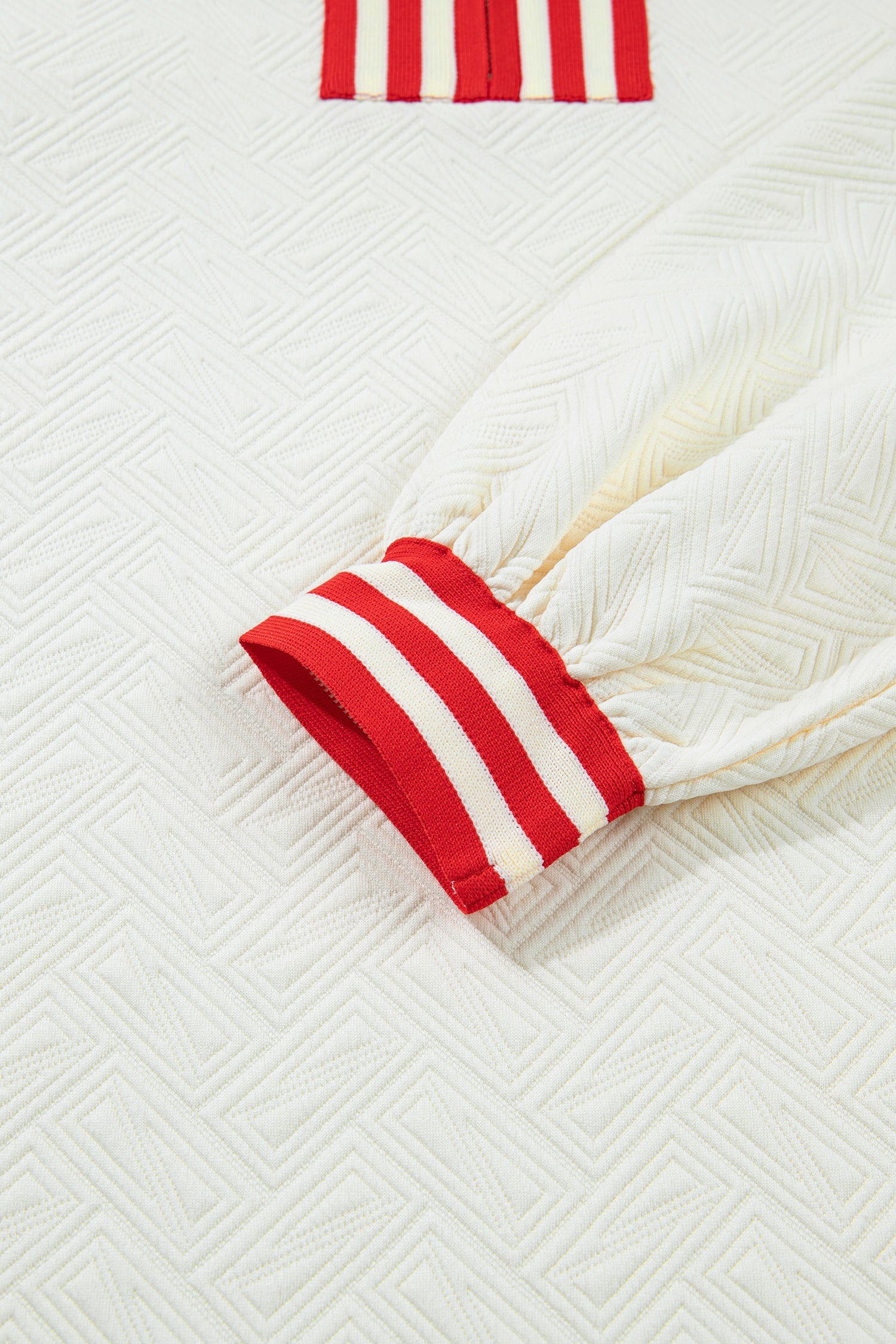 Textured Contrast Striped Accent Zip Collar Pullover Top - eAura