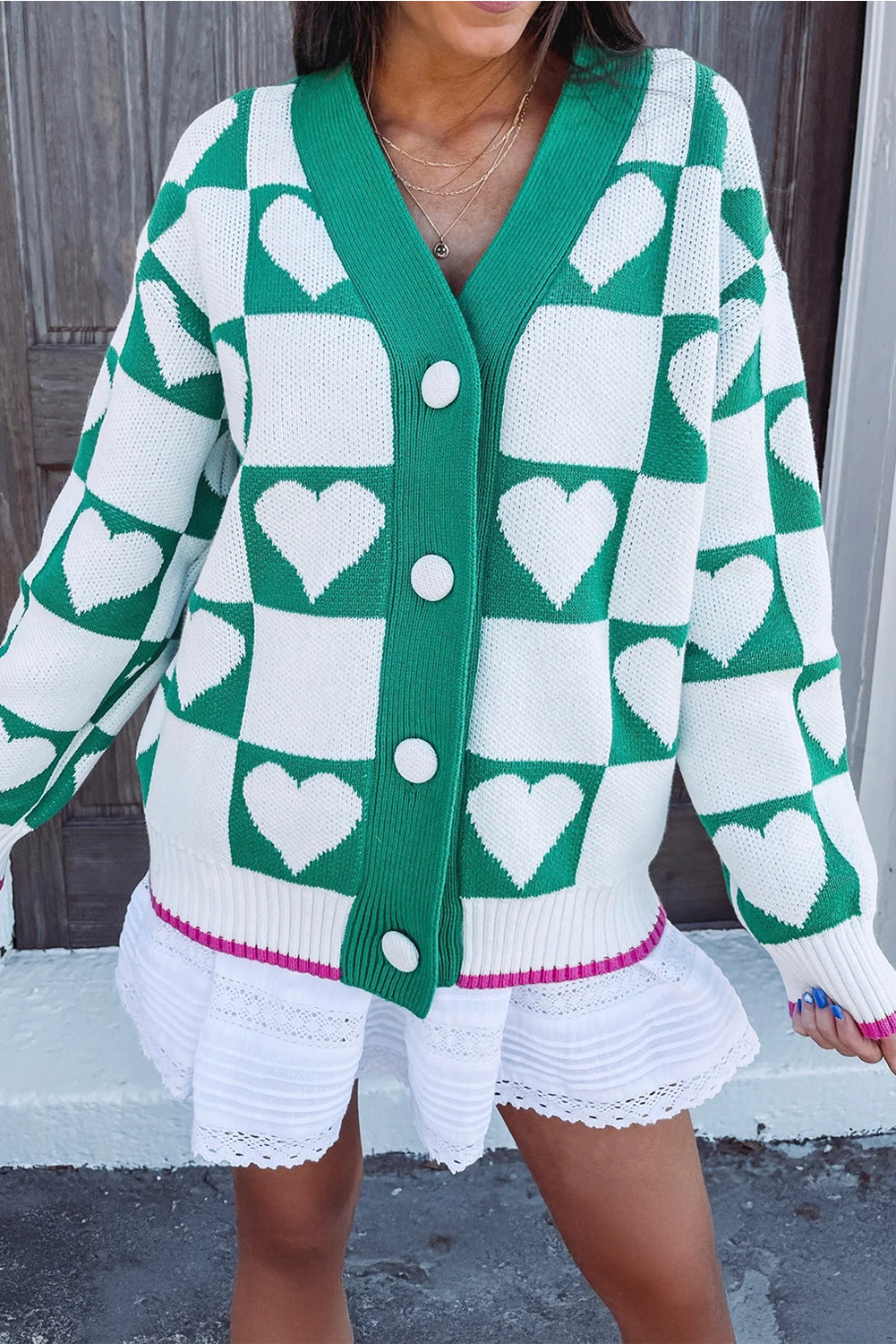 Heart Knit V-Neck Button Down Cardigan - eAura