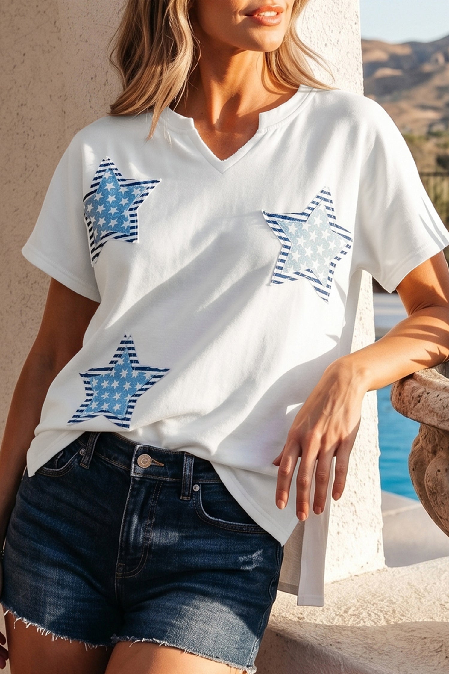 Star Patched Mineral Washed Notched Neck Tee