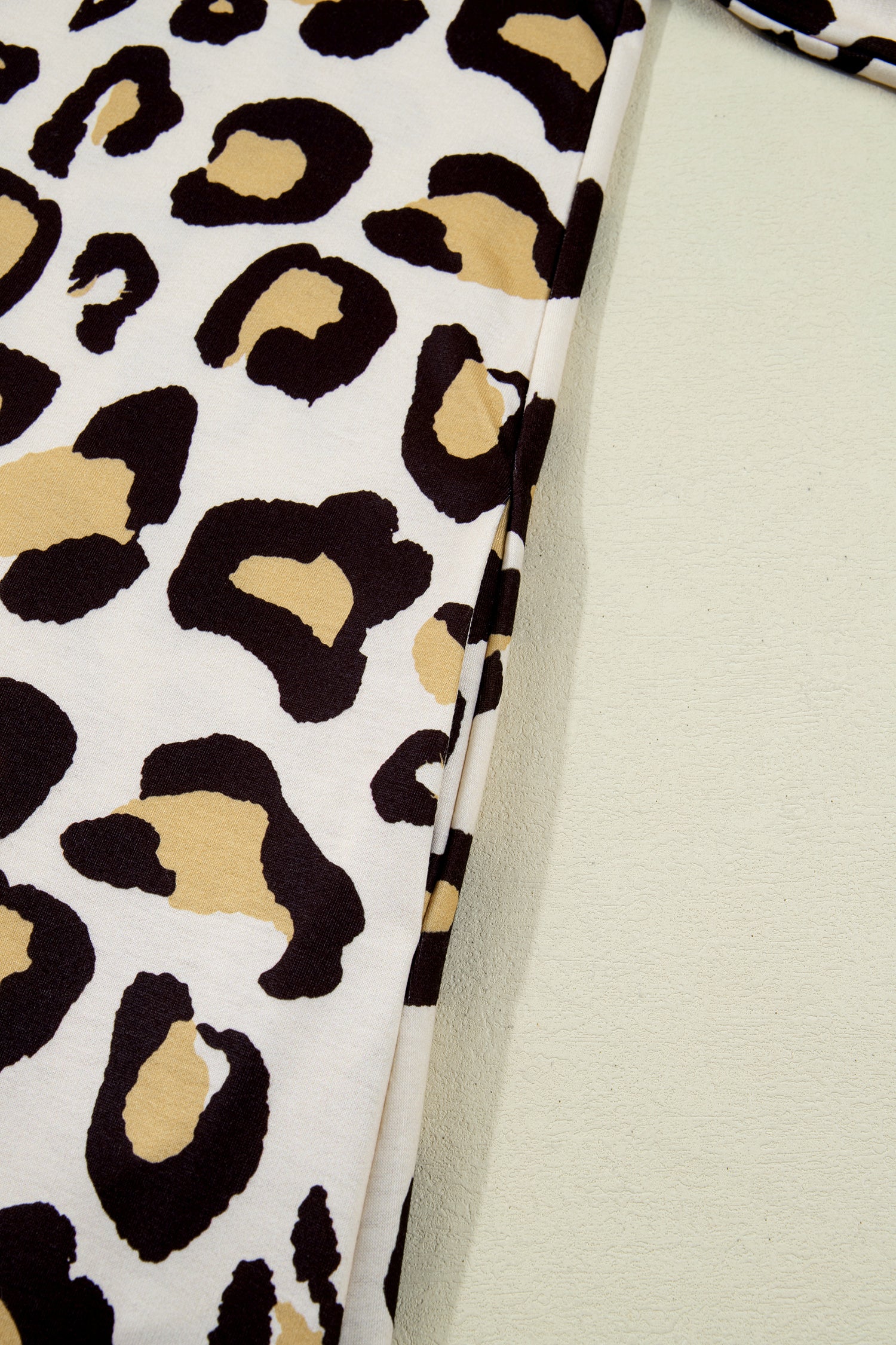 Khaki Leopard Long Sleeve Shift T-Shirt Dress with Pockets