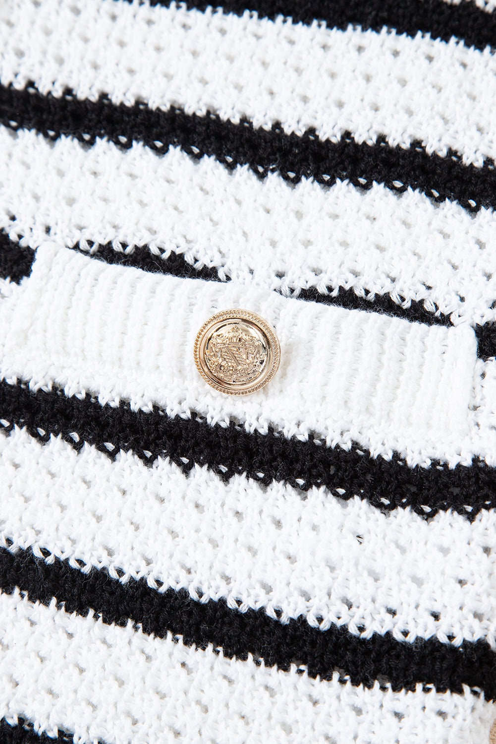 Striped V Neck Gold Buttons Elegant Sleeveless Sweater eAura