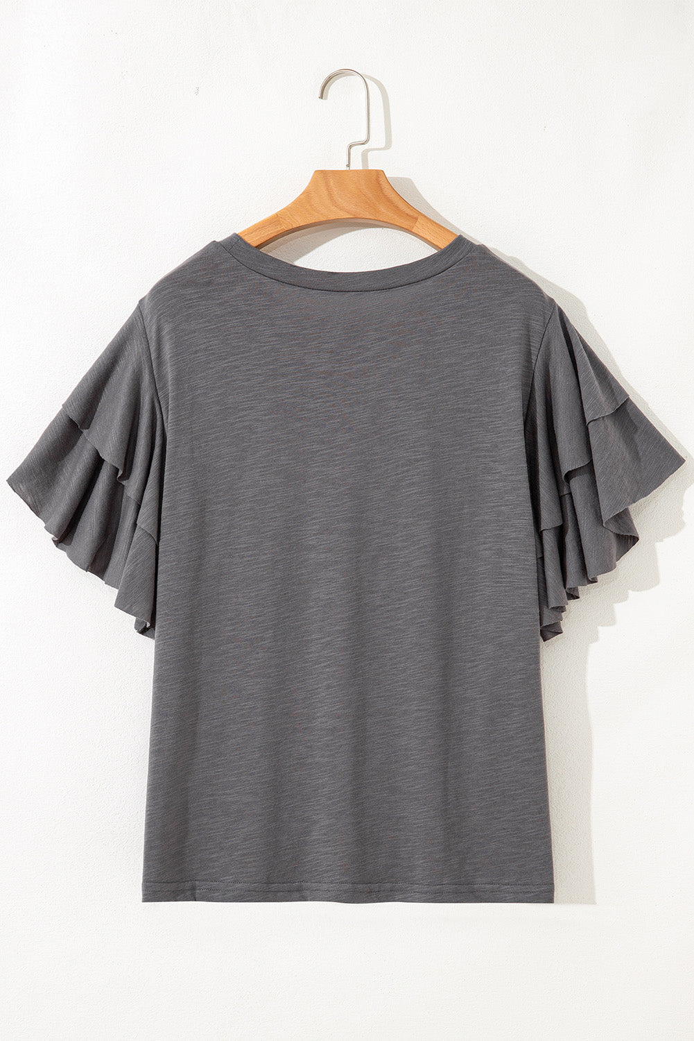 Dark Grey Double Ruffled Short Sleeve Plus Size Top BB Fashion Outlet