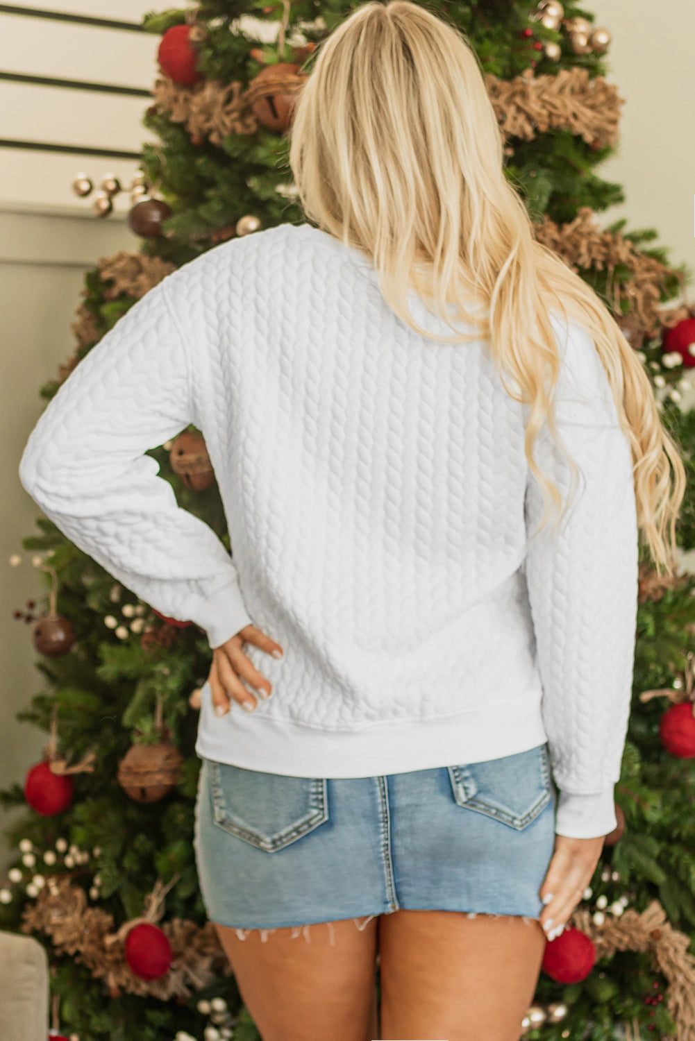 Merry And Bright Cable Knit Pullover Sweatshirt - eAura