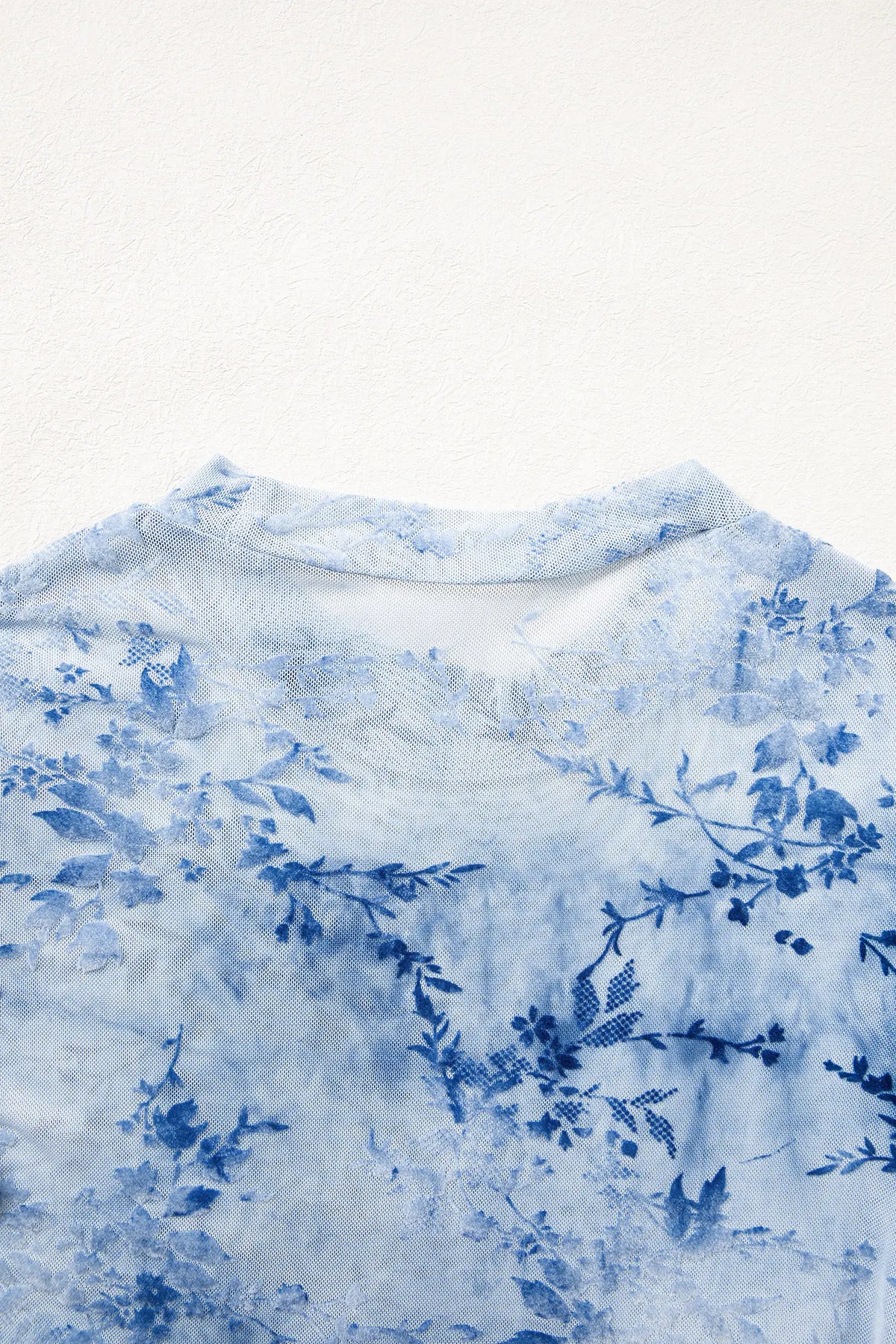 Sky Blue Sheer Mesh Floral Printed Mock Neck Long Sleeve Bodysuit – Light Blue