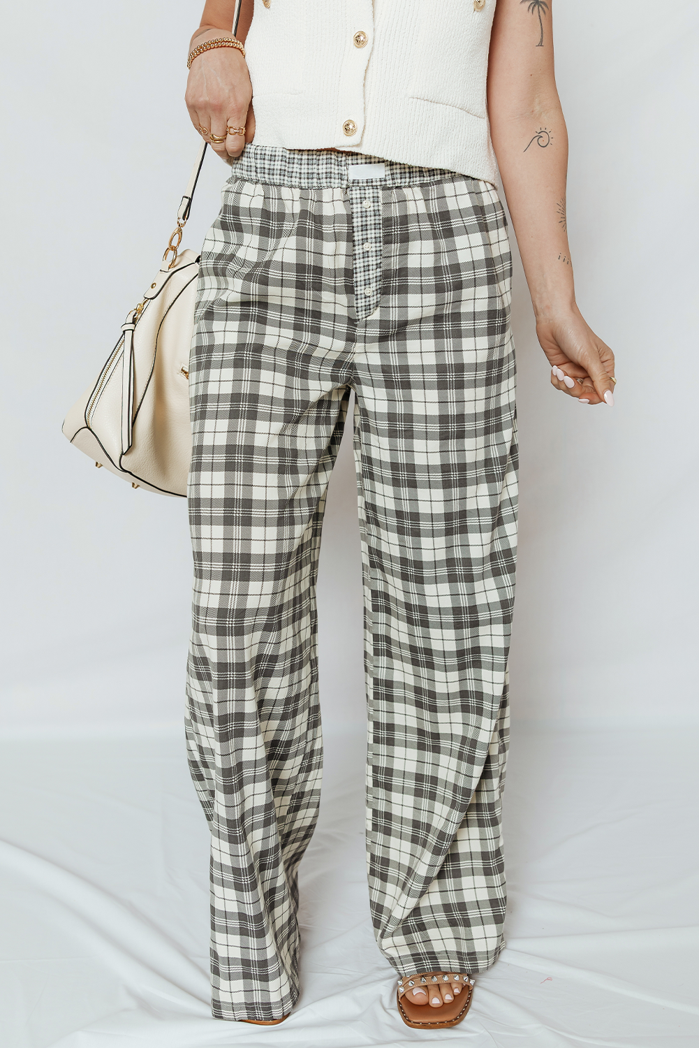 Plaid Wide Leg Casual Pants - eAura