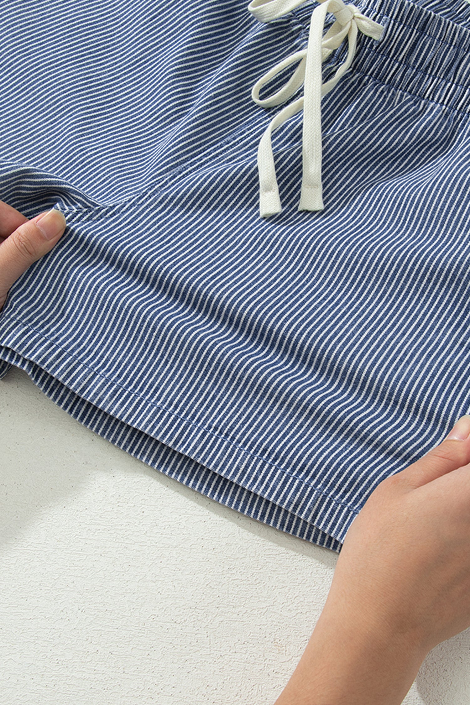Drawstring Elastic Waist Casual Denim Shorts – Sky Blue Stripe