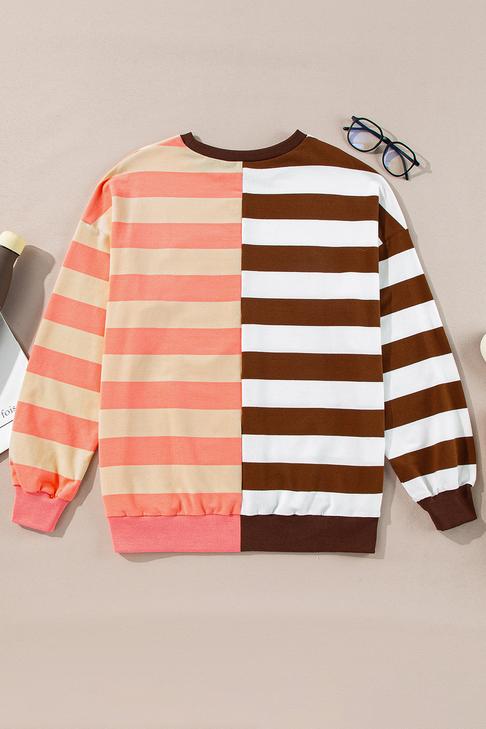Brown Stripe Colour Block Drop Shoulder Pullover Sweatshirt eAura