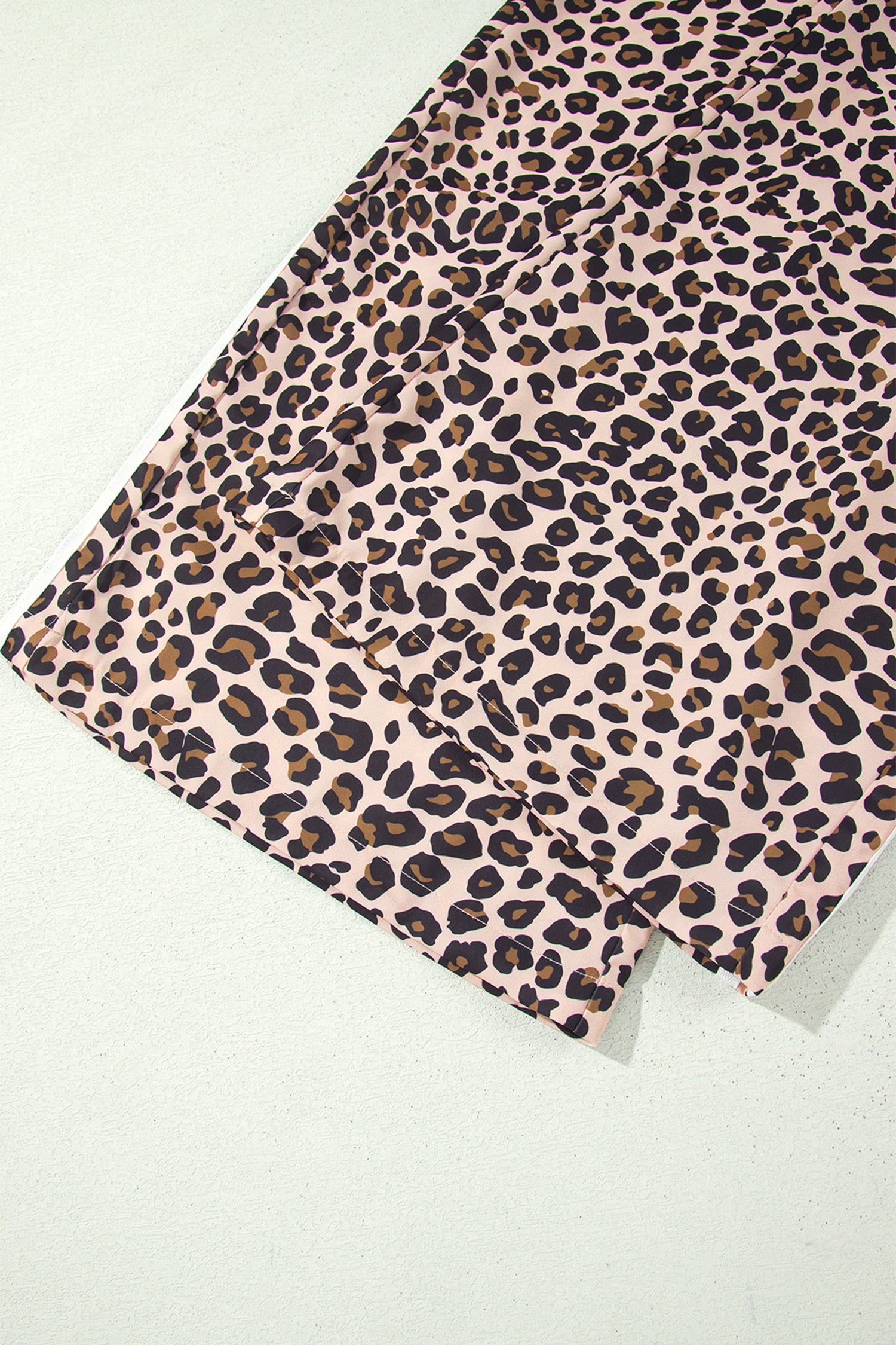 Leopard Print Side Striped Detail Casual Wide Leg Pants – Beige