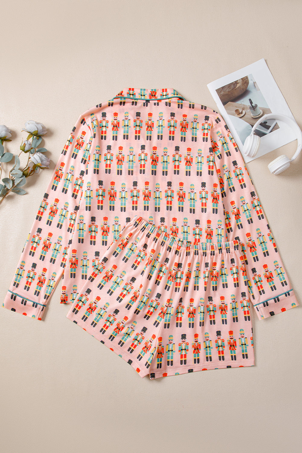 Pink Nutcracker Long Sleeve Button Up and Shorts Pyjamas - eAura