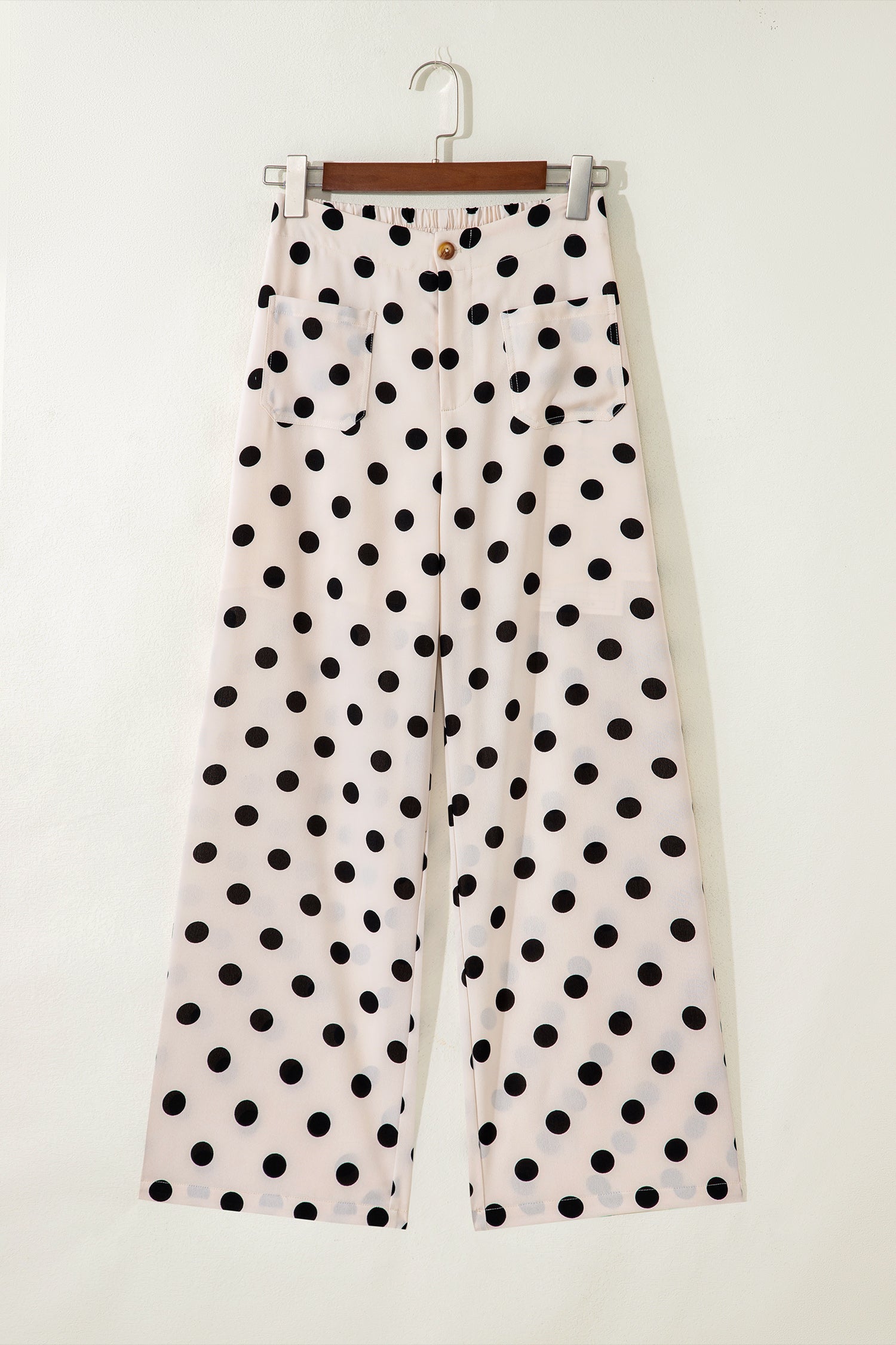 Sky Blue Polka Dot Print Patched Pocket Mid-rise Straight Leg Pants – Light Blue