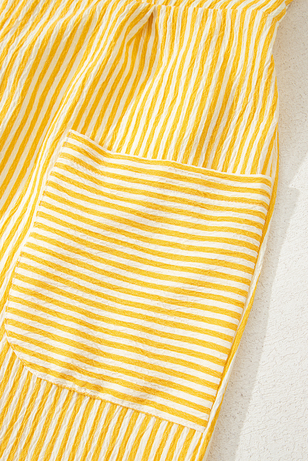 Yellow Stripe Shoulder Tie Smocked Back Wide Leg Casual Romper Dear-Lover Dropshipping