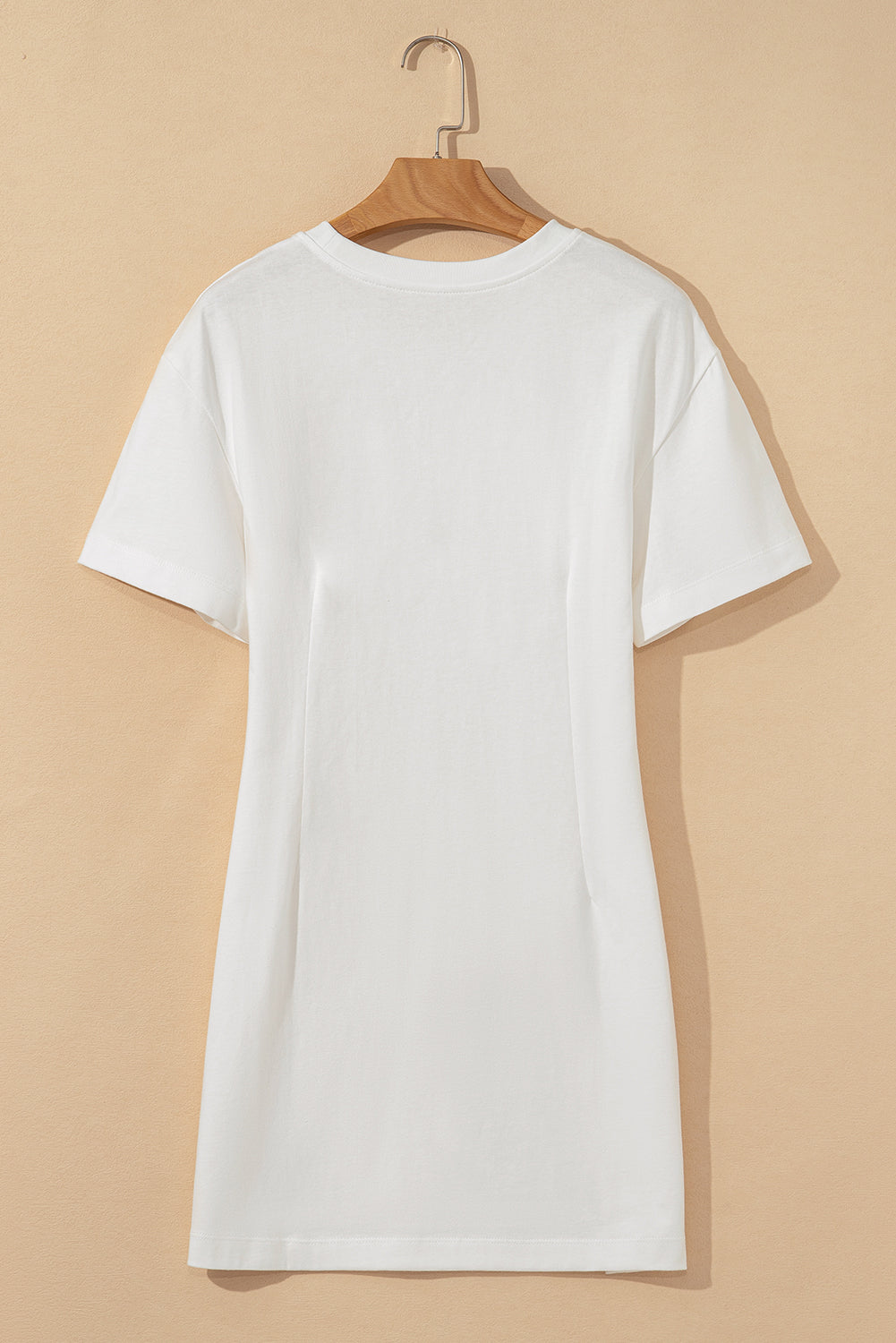 White Drop Shoulder Crew Neck Shift T Shirt Dress eAura