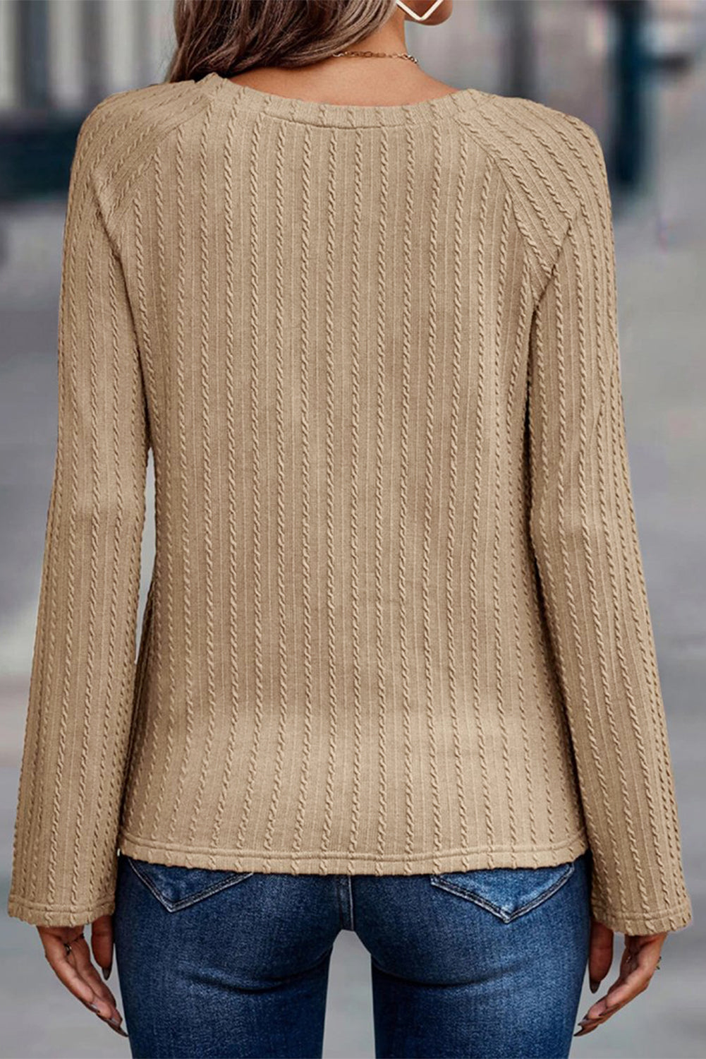 Green Ribbed Round Neck Knit Long Sleeve Top eAura