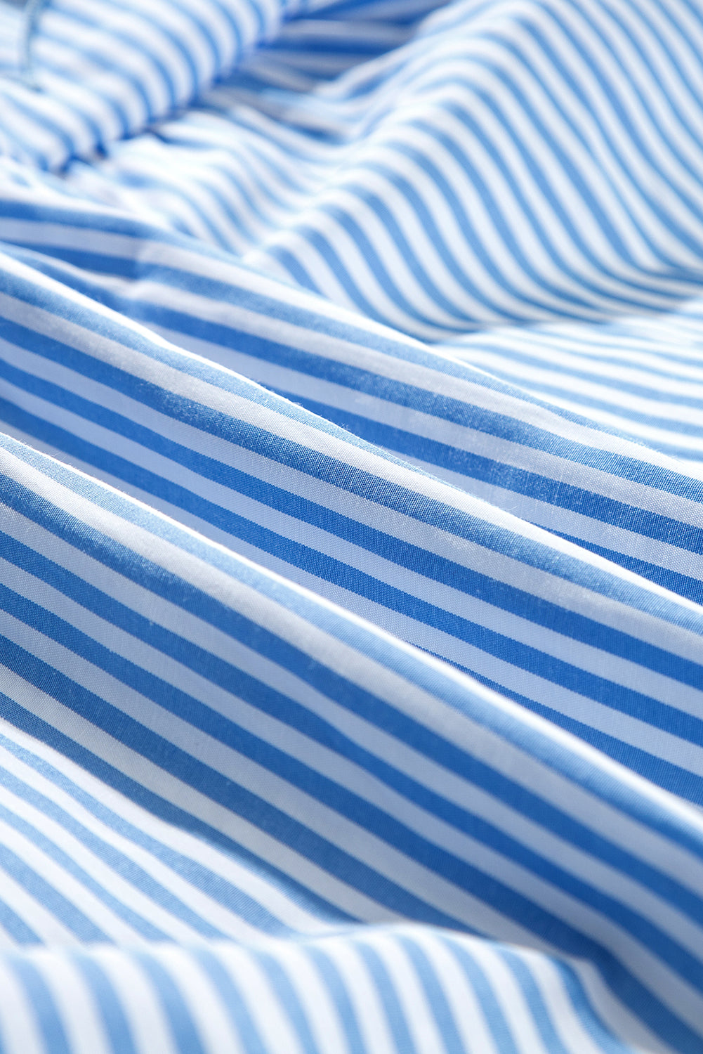 Sky Blue Stripe Bubble Short Sleeve Tiered Scallop Long Dress eAura