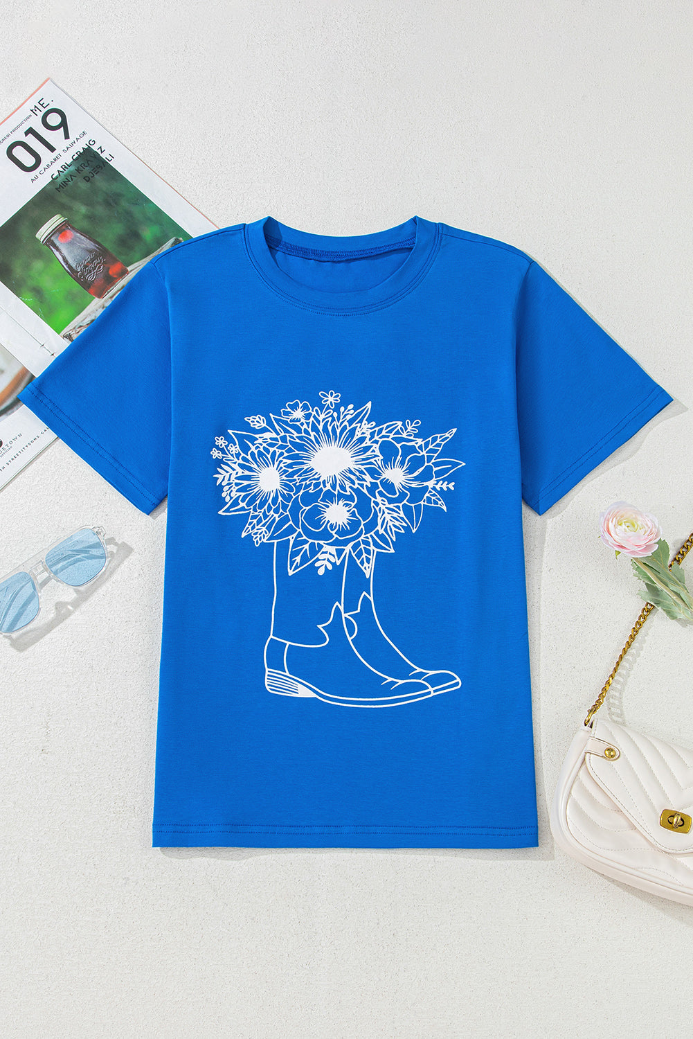 Blue Sunflower Boots Graphic Western Fashion T Shirt eAura