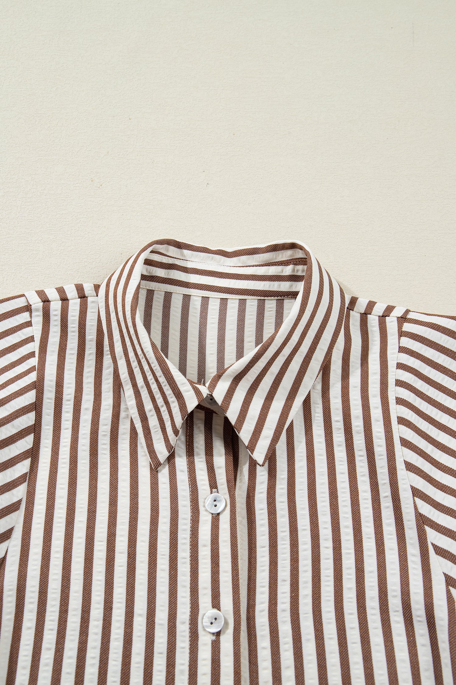 Stripe Knot Waist Puff Sleeve Button Down Mini Shirt Dress