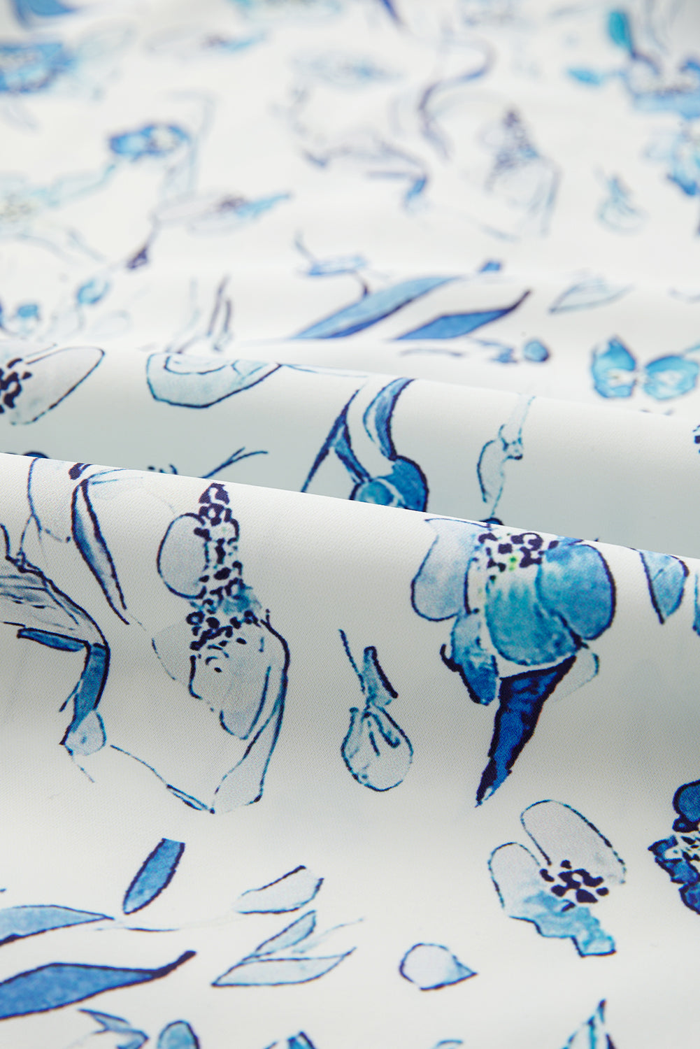 Sky Blue Floral Print Ruffled Short Sleeve Blouse eAura