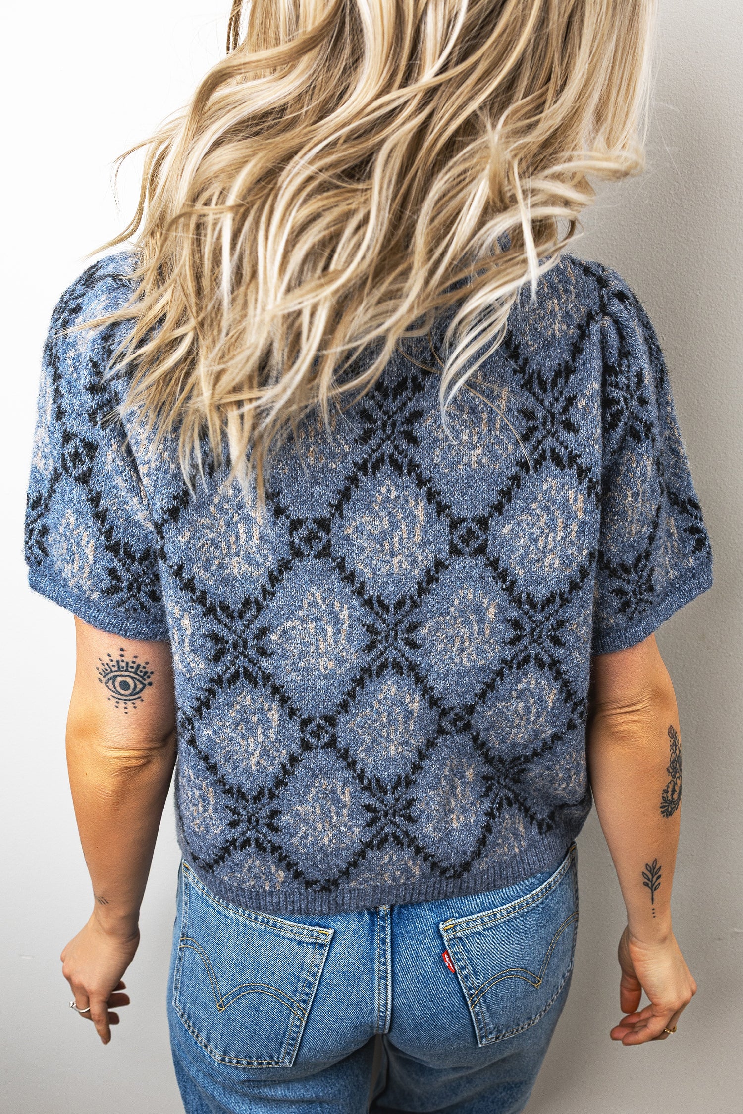 Short Sleeve Button Front Boho Knit Top Cardigan – Dark Blue
