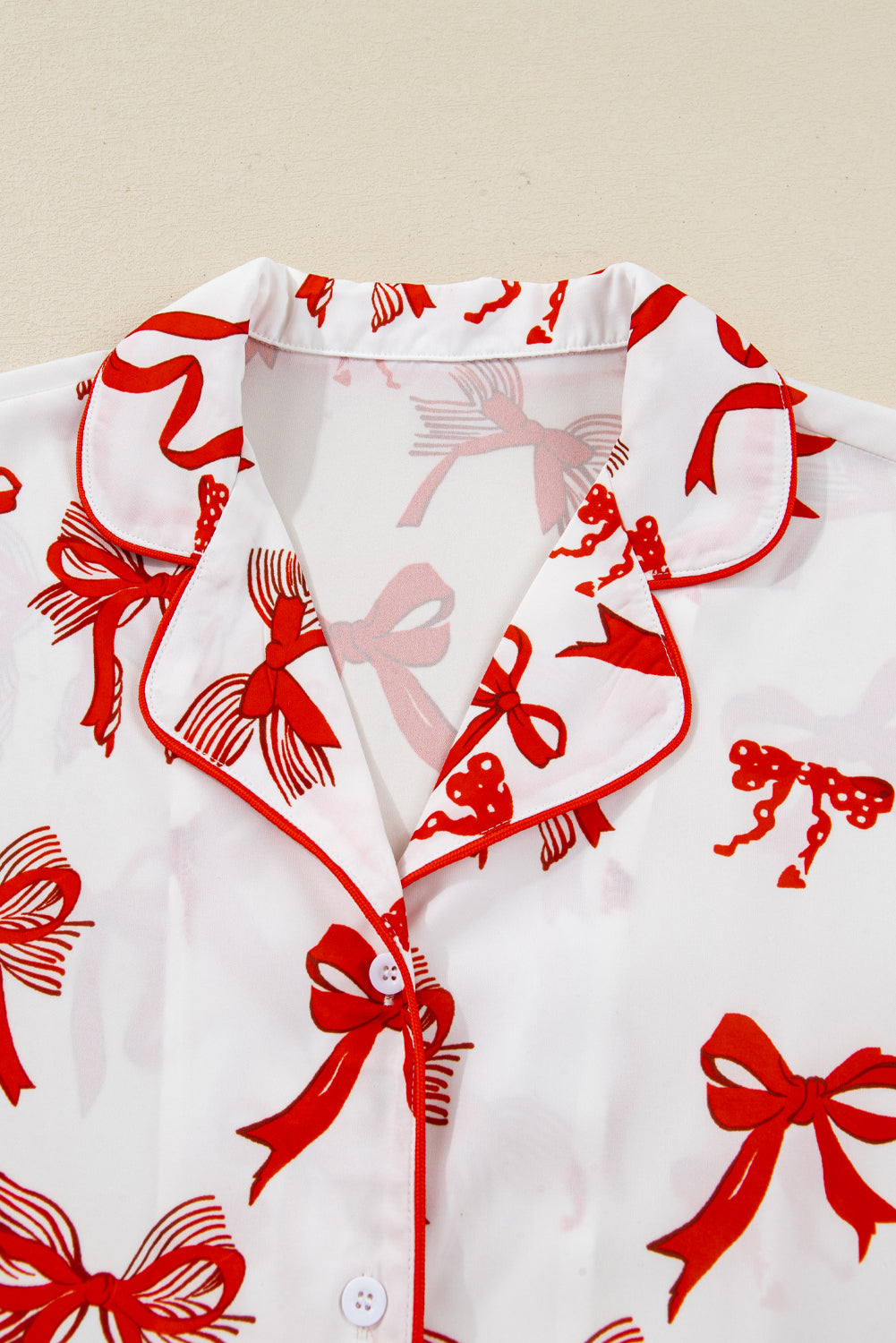 Red Christmas Bow Print Pyjama Set - eAura