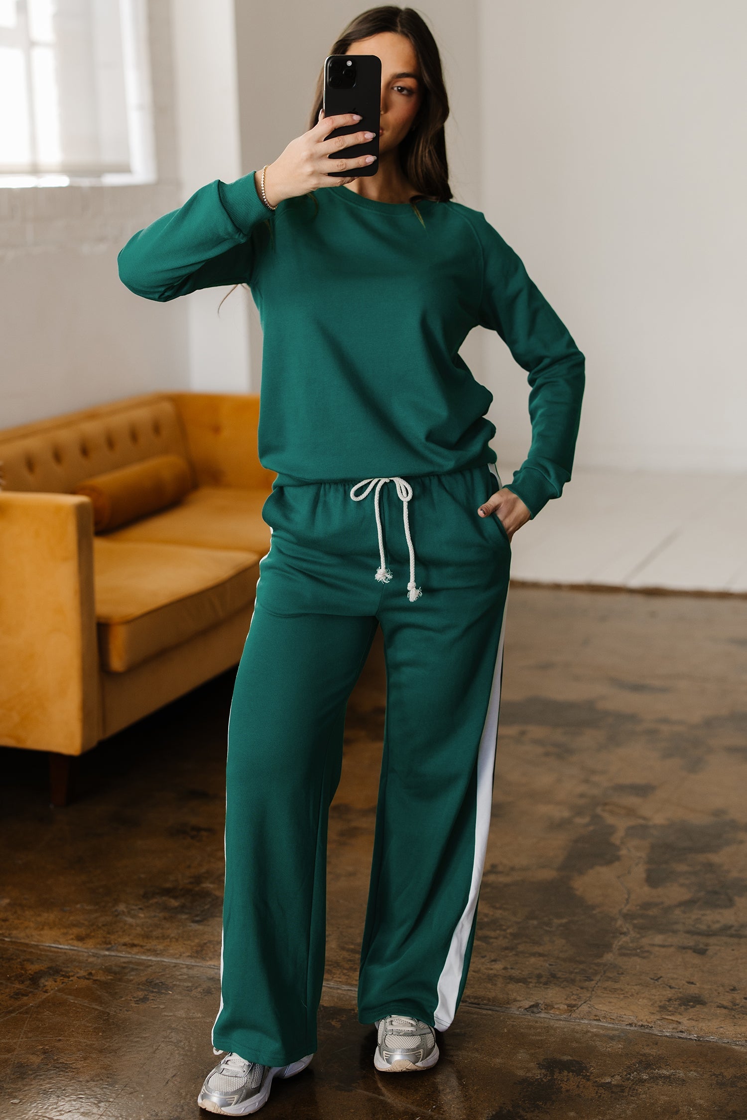 Pullover Top Varsity Stripe Detail & Loose Drawstring Trousers Co-ord - Two Piece Sets/Pant Sets