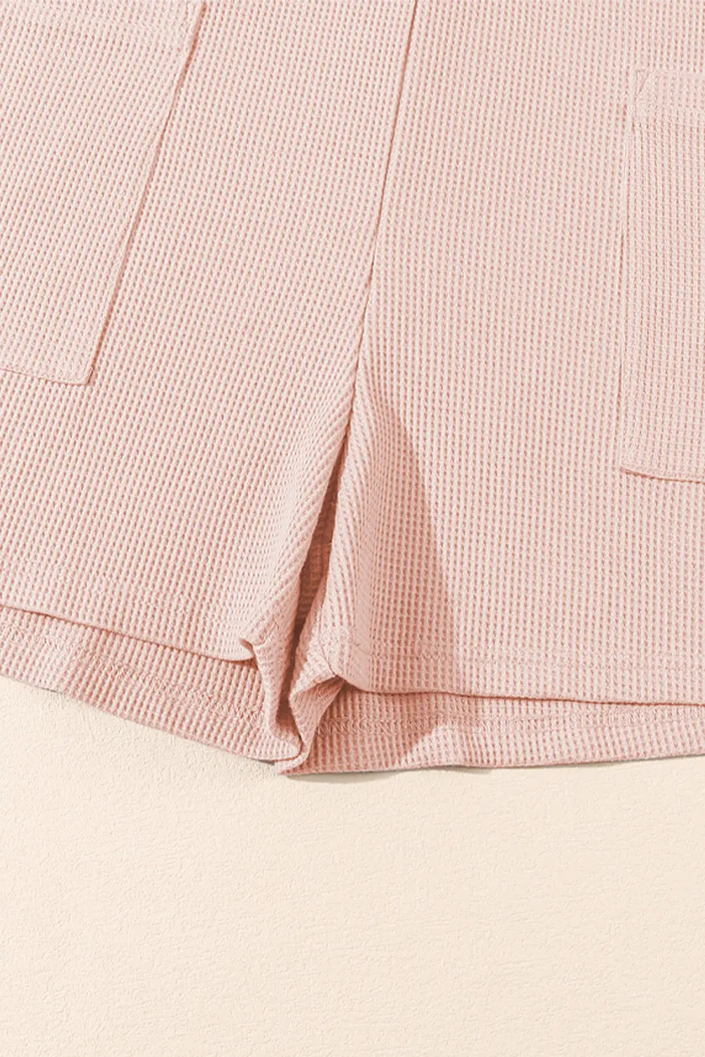 Light Pink Waffle Sleeveless U Neck Buttons Romper With Pockets