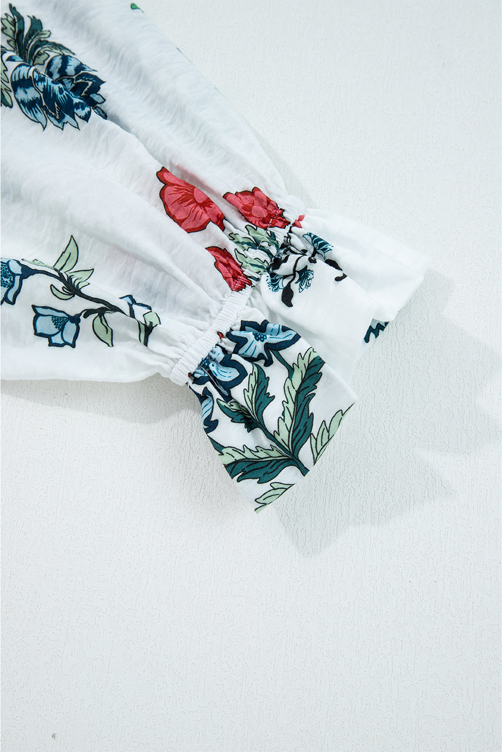 White Floral Print Frilled Collar V-Neck Long Sleeve Shirt - eAura