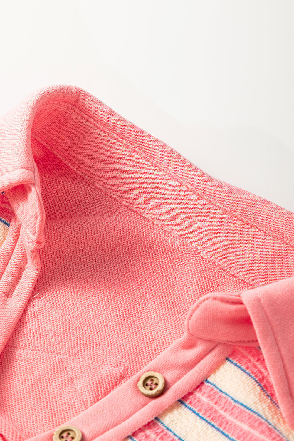 Pink Stripe Buttoned V Neck Collared Drop Shoulder Top BB Fashion Outlet