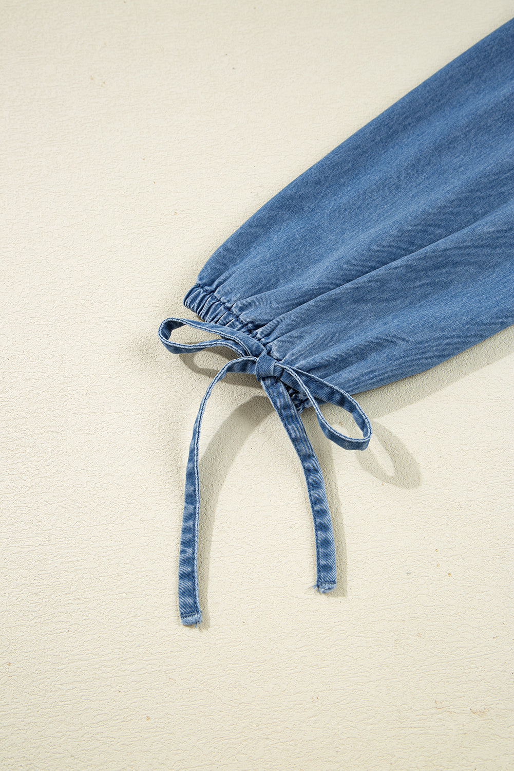Dusk Blue Denim Lapel Neck Balloon Sleeve Tied Peplum Top Dear-Lover Dropshipping