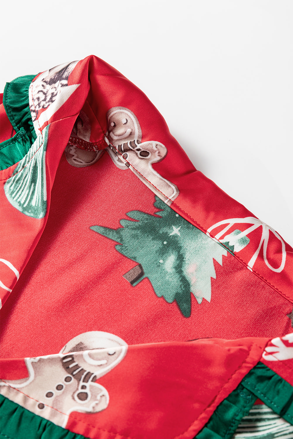 Red Christmas Contrast Ruffle Trim Ribbon Bow Knot Pyjamas - eAura