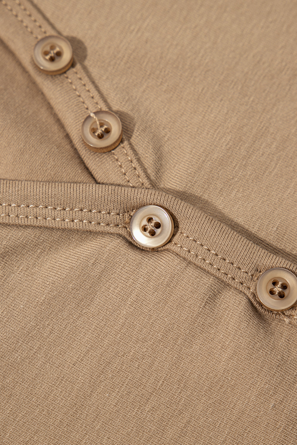 Pale Khaki Long Sleeve Buttons V Neck Slim Fit Top eAura