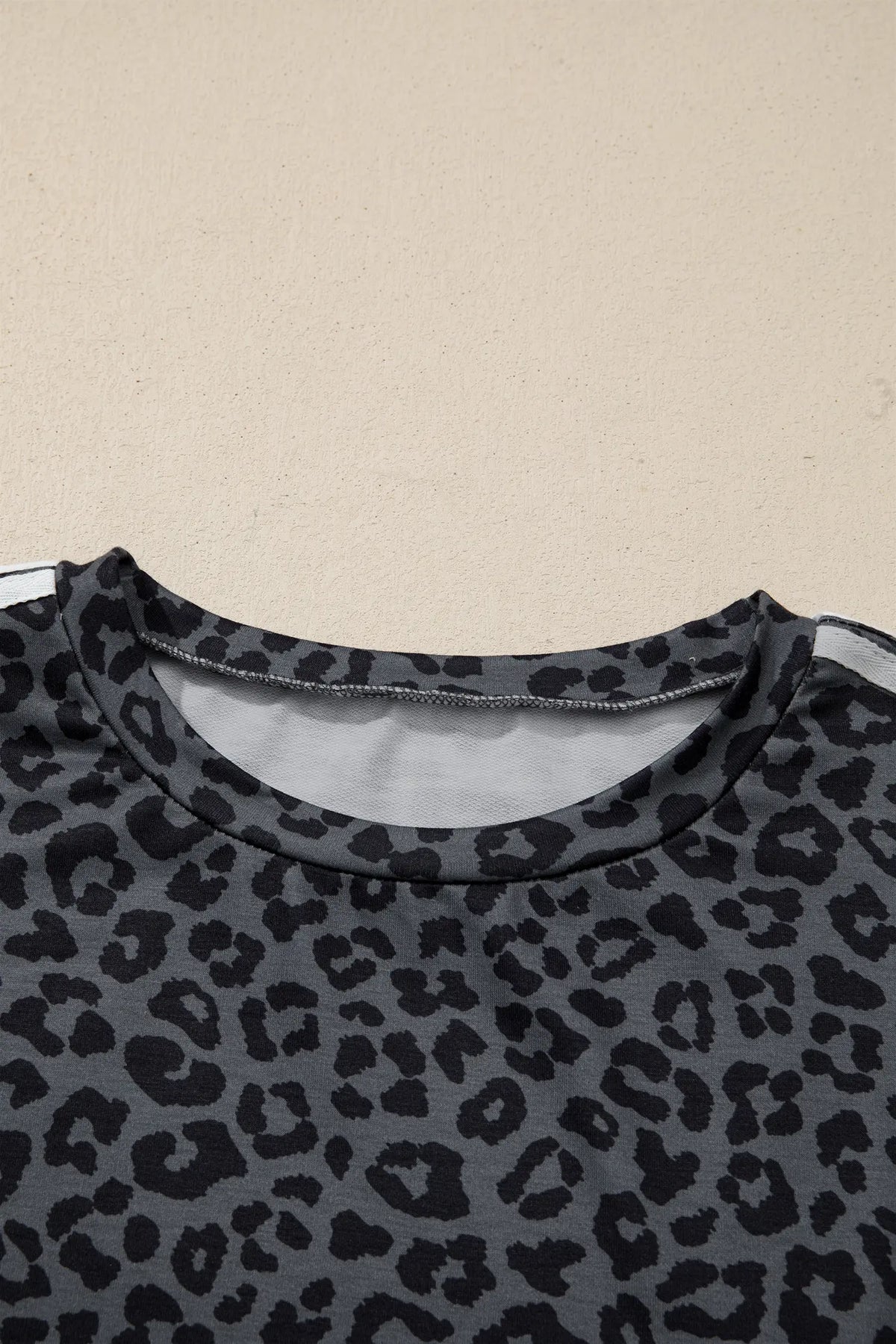 Leopard Print Varsity Striped Detail 3/4 Sleeve Top Shift Pant Set – Pink