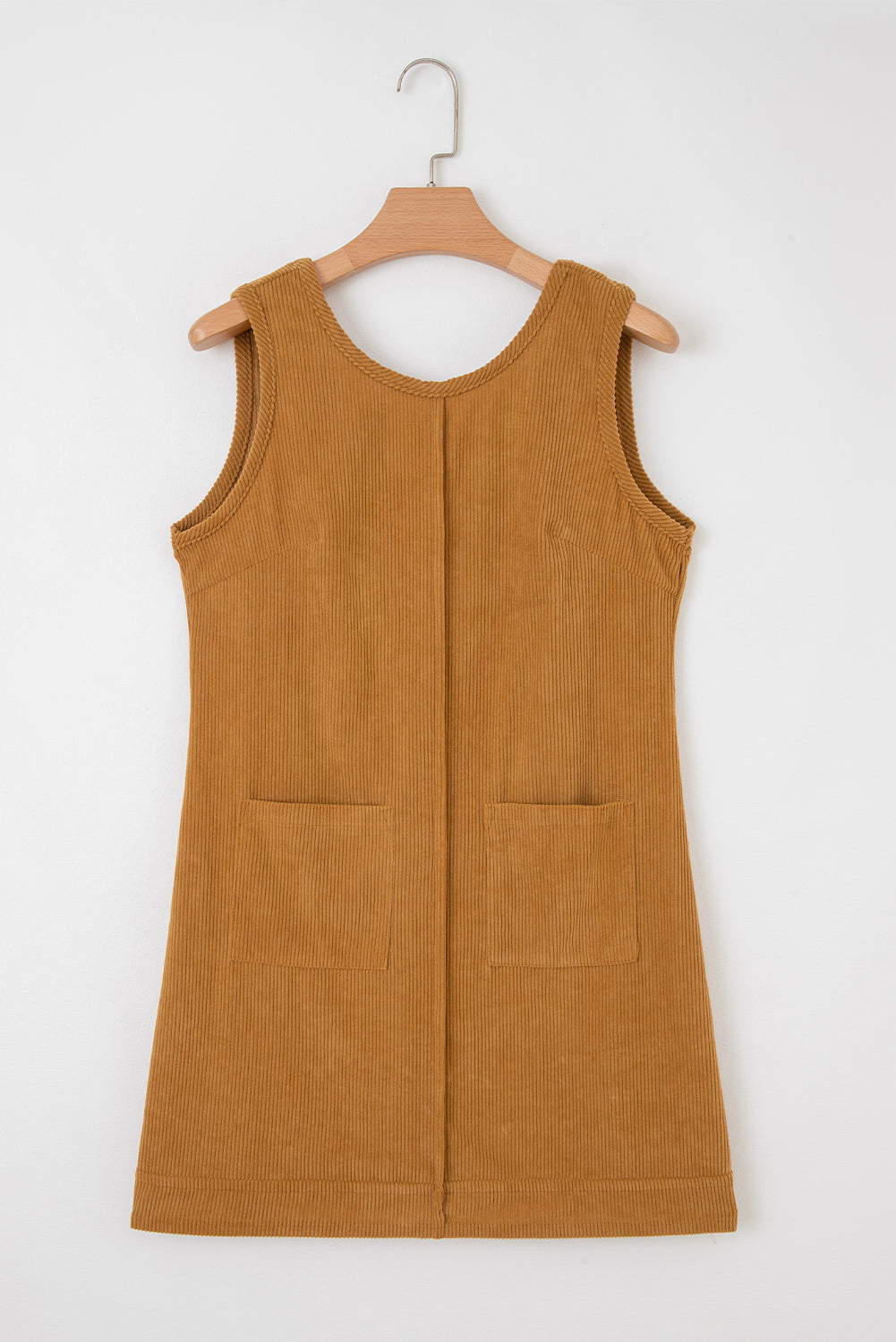 Soft Corduroy Sleeveless Mini Dress With Patched Pockets - eAura
