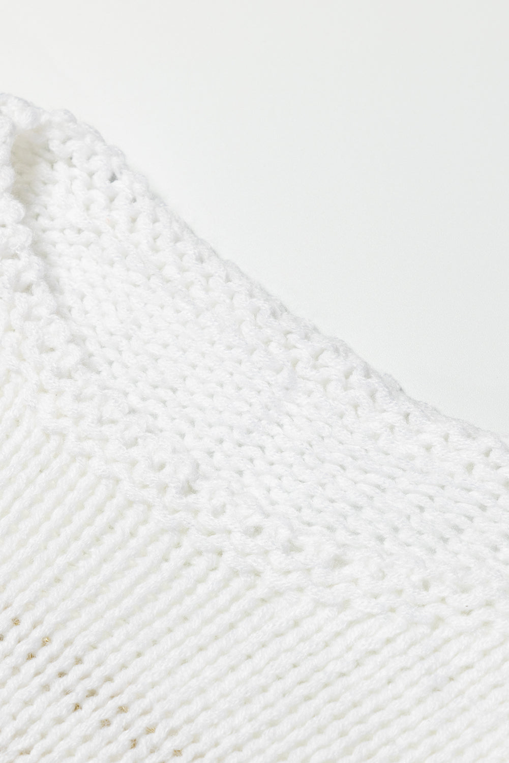 White Striped Knit Puff Sleeve Casual Sweater eAura