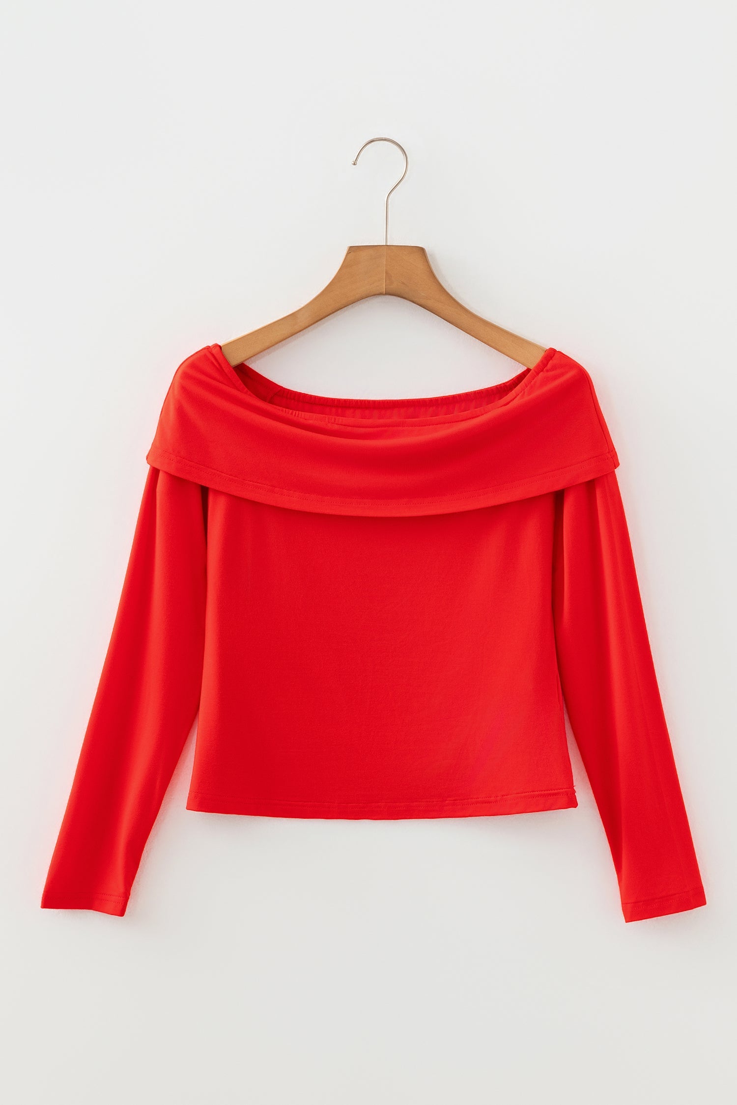 Foldover Off The Shoulder Long Sleeve Slim Top - eAura
