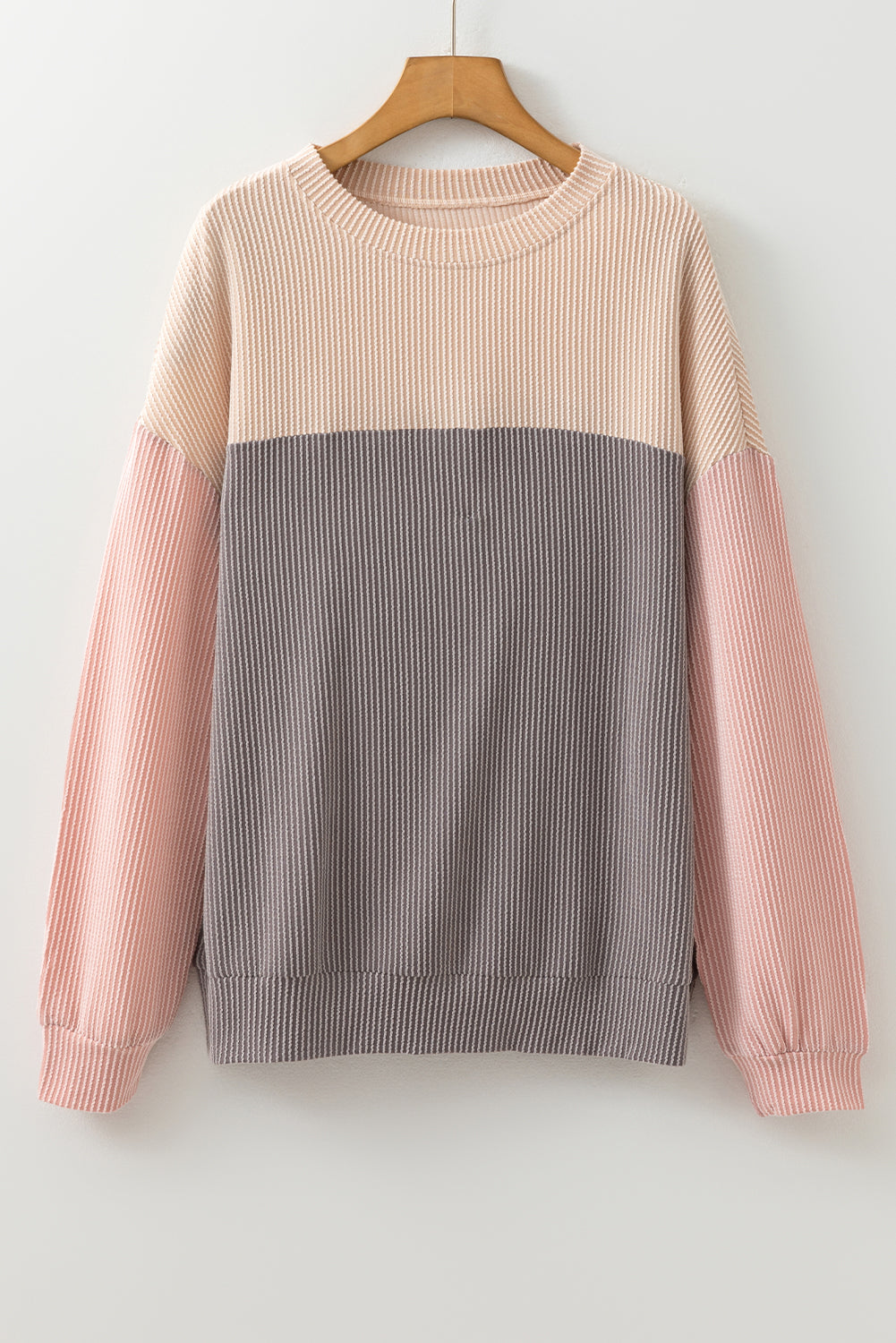 Multicolour Colour Block Long Sleeve Ribbed Loose Top eAura
