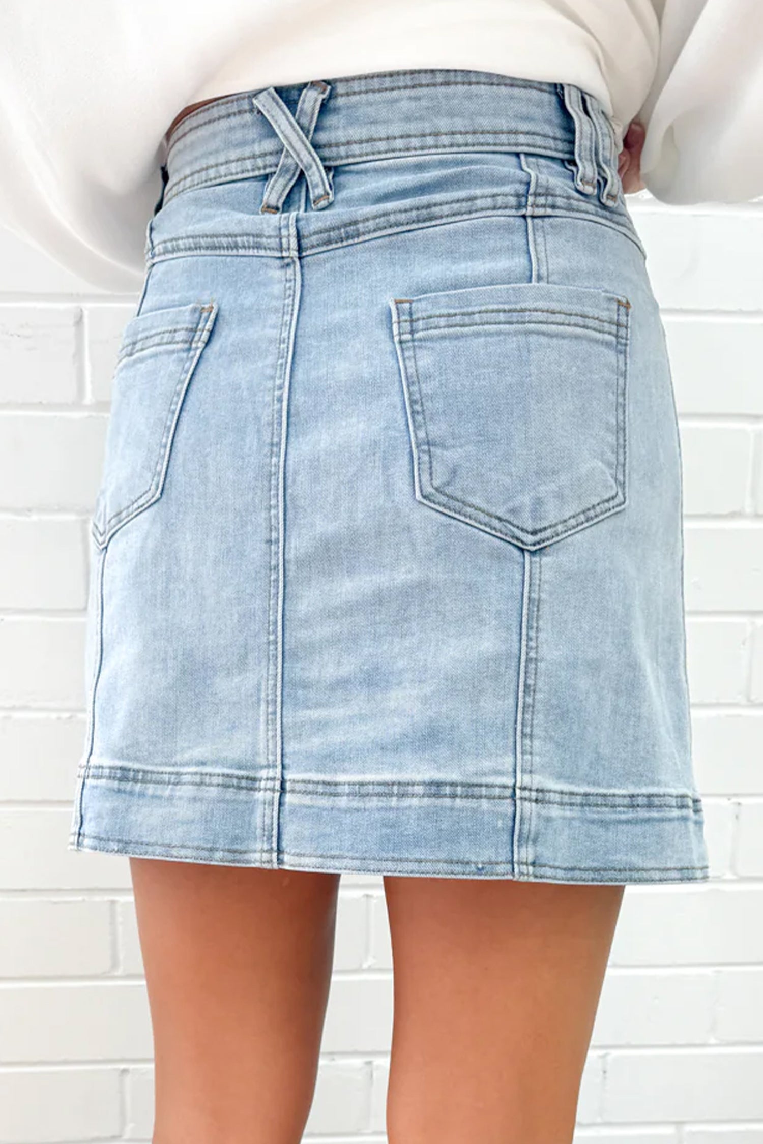 Exposed Seam Detail Denim Mini Skirt with Pockets