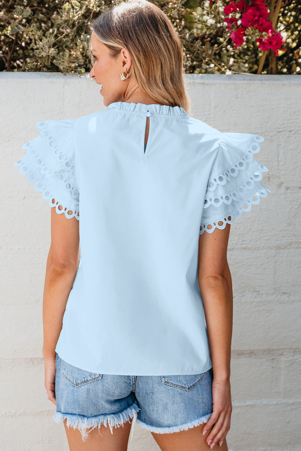 Light Pink Layered Ric Rac Cap Sleeve Frilled Neck Blouse BB Fashion Outlet