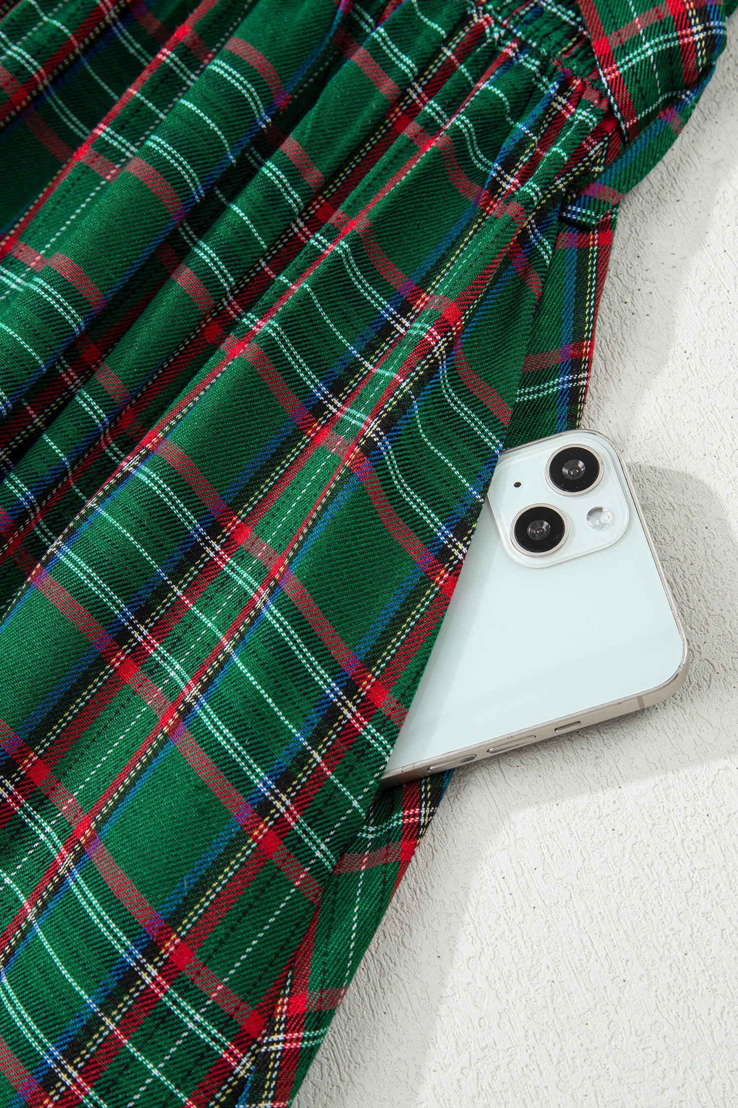 Tartan Plaid Square Neck Puff Sleeve Knot Waist Flared Midi Dress - eAura